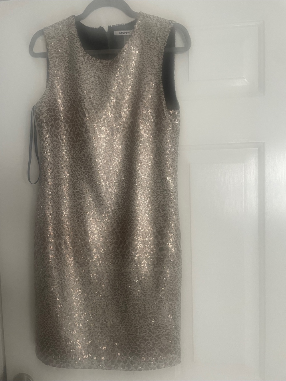 DKNY Gold Sequin Sleeveless Shift Dress